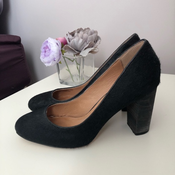 Black Calf Hair Block Heels - Picture 3 of 8